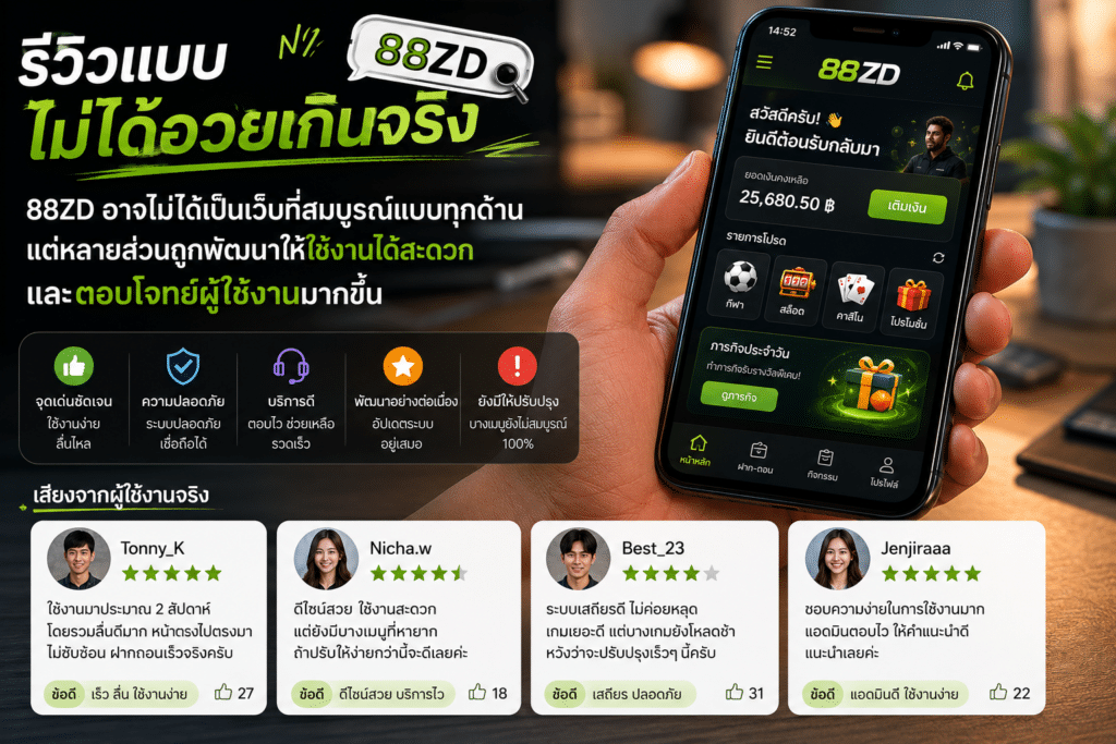รีวิวแบบไม่ได้อวยเกินจริง : 88ZD อาจไม่ได้เป็นเว็บที่สมบูรณ์แบบทุกด้าน แต่หลายส่วนถูกพัฒนาให้ใช้งานได้สะดวกและตอบโจทย์ผู้ใช้งานมากขึ้น